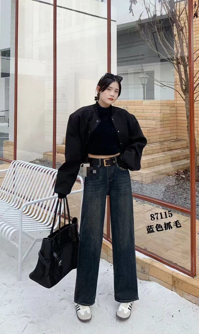 冬季新款百搭抓毛窄版阔腿裤87115