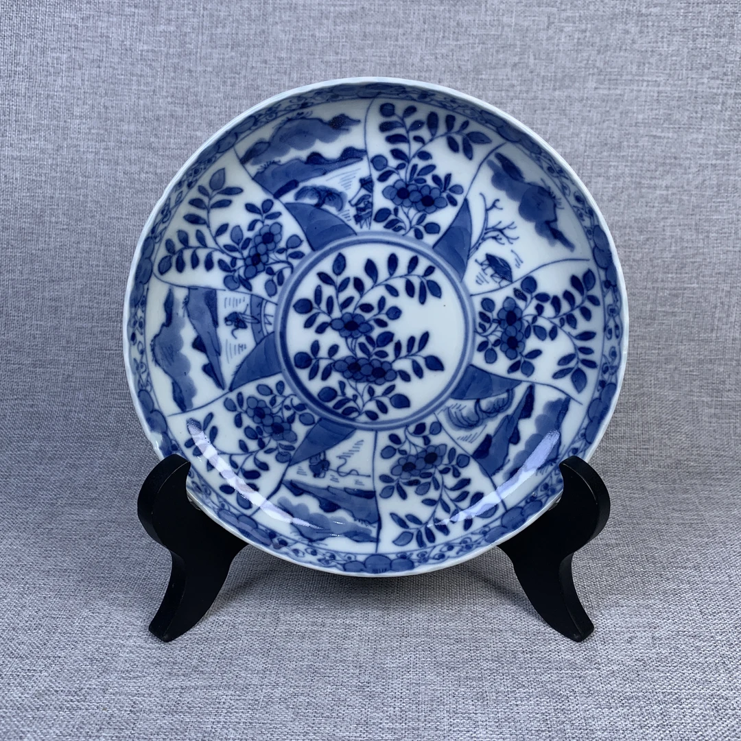 清代青花人物开窗花卉盘古瓷器真品国营镇江市文物商店5028321