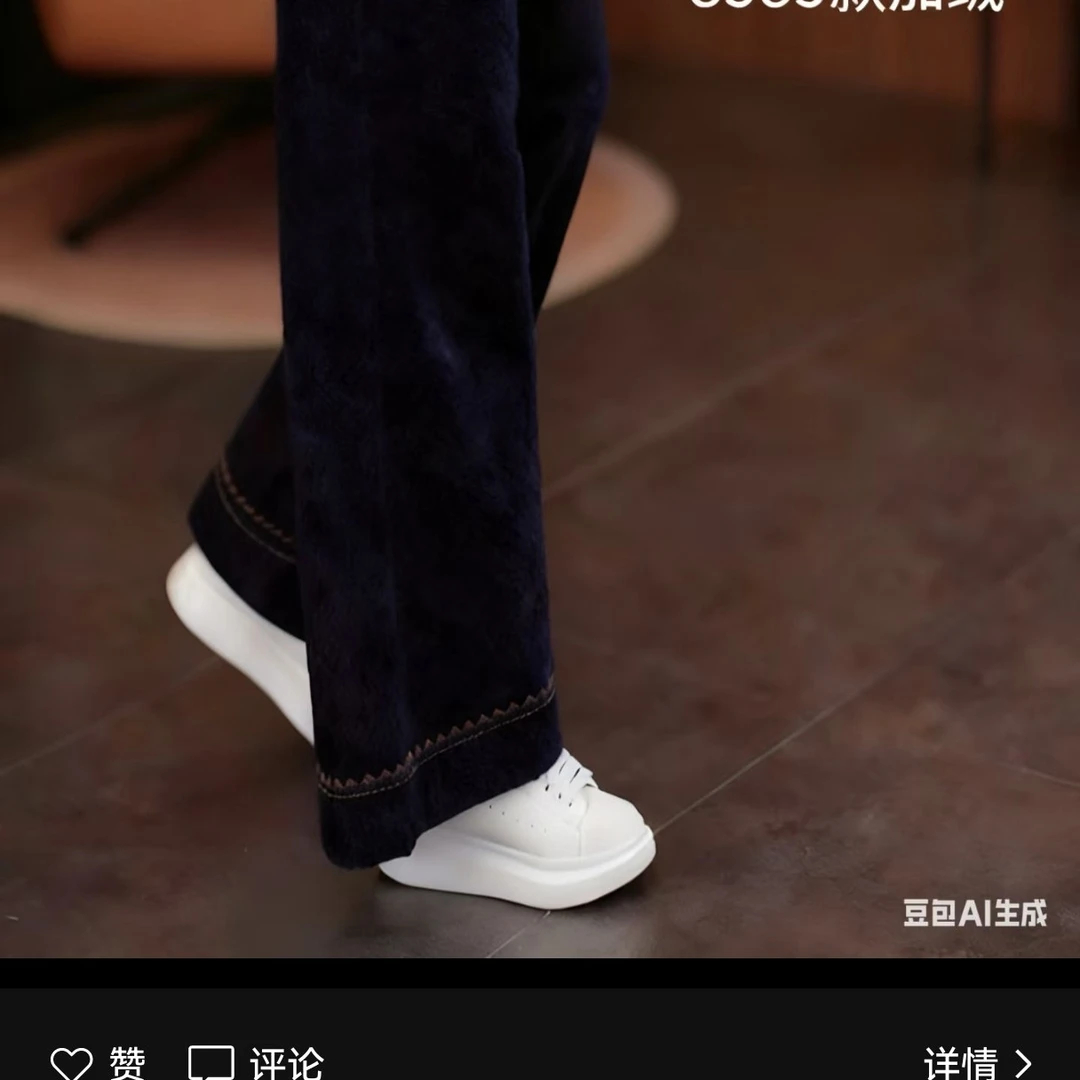 新款秋冬加绒高腰窄版直筒裤头扣子女牛仔裤(长裤)
