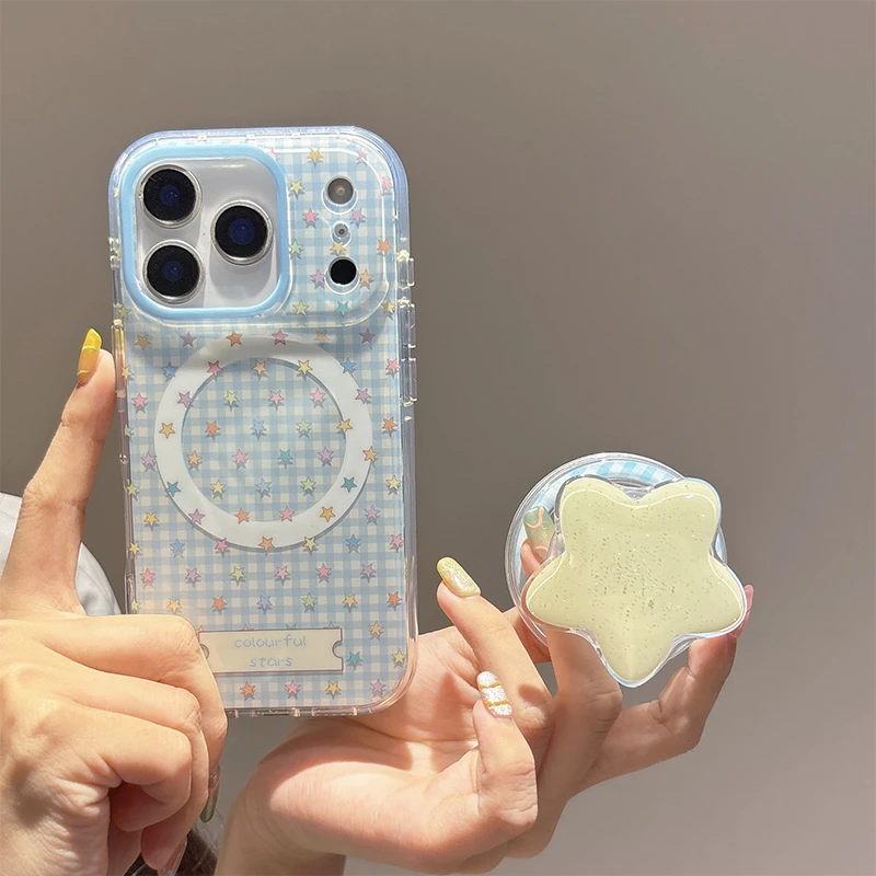 ins奶油风格纹星星适用苹果17pro手机壳iPhone16promax磁吸壳15p