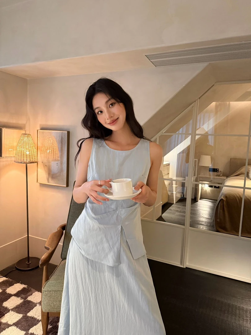 福秒-褶皱显瘦！收腰牛仔背心（BY27337#）OBT