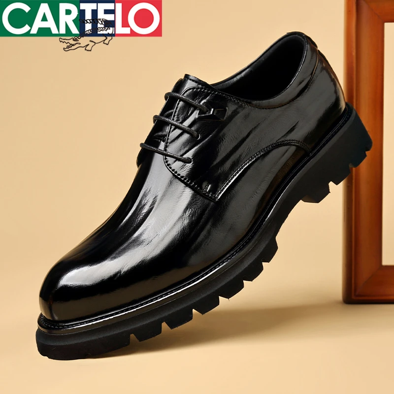 CARTELO/卡帝乐鳄鱼鞋子商务英伦休闲皮鞋正装商务风黑色时尚单鞋