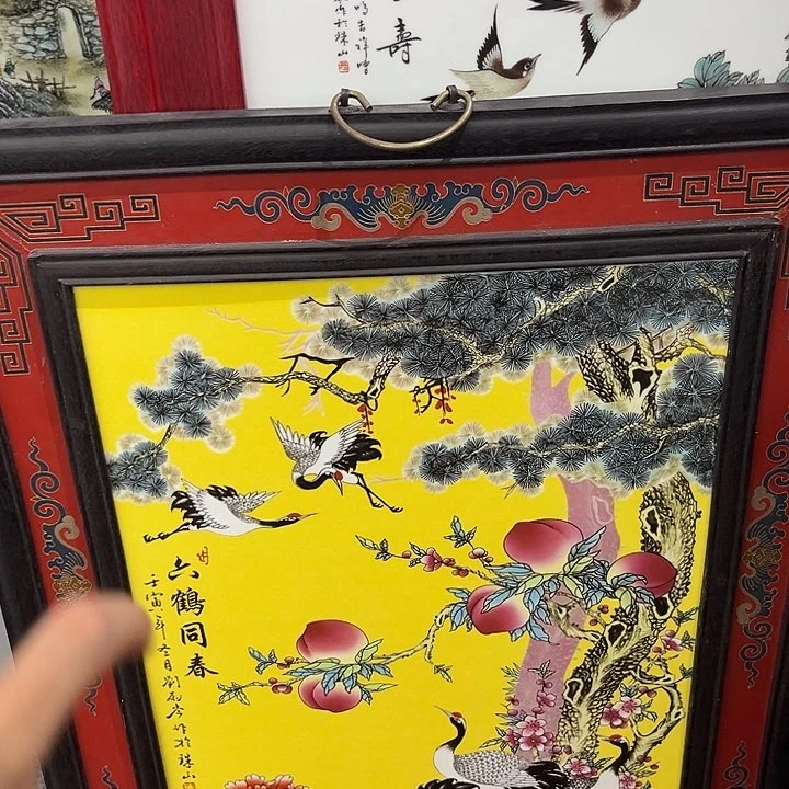 摆件六鹤同春瓷板画