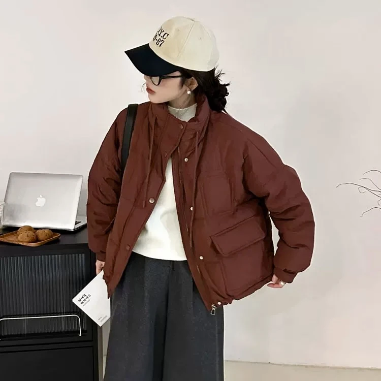 薇莎A65【现货】短款立领大口袋松紧袖口羽绒服外套