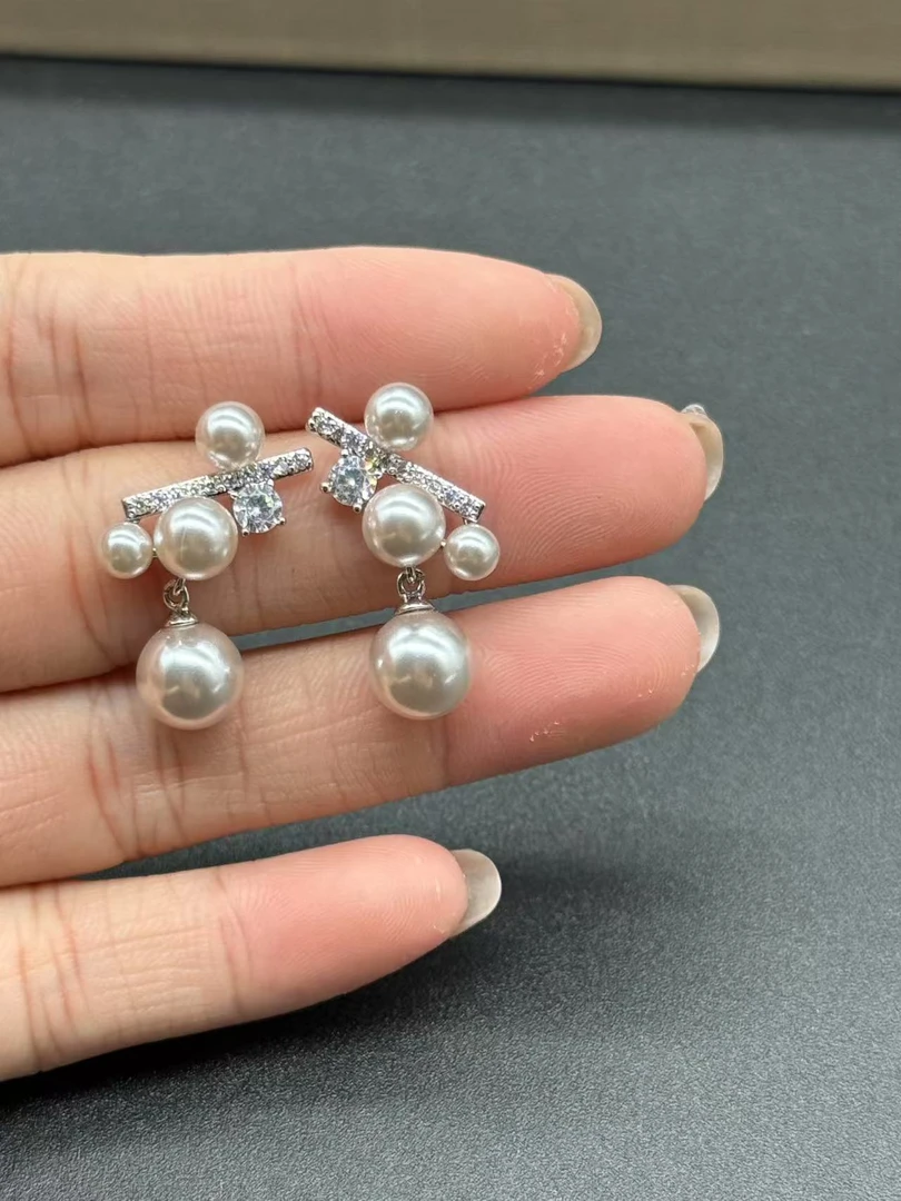 925银莫桑石耳饰 珍珠耳钉C017