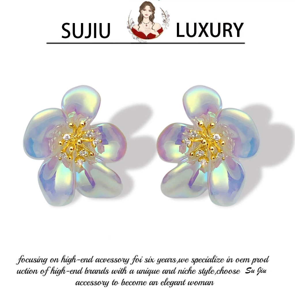 铜合金耳饰 《绚烂山茶》炫彩甜美气质彩色少女耳钉耳环耳坠7170