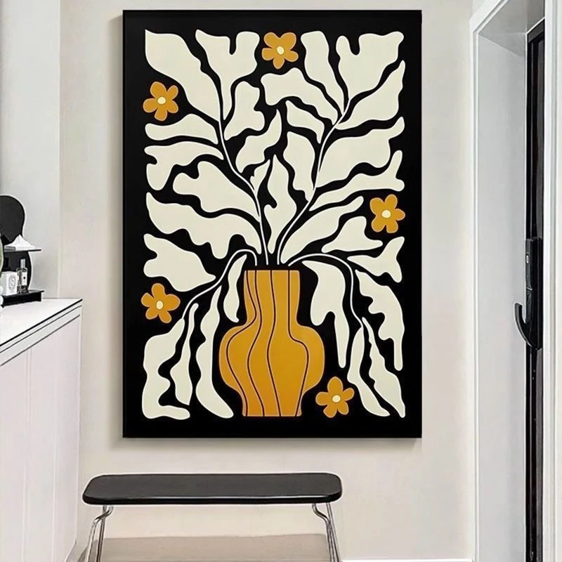 美拉德个性抽象花卉黑白灰客厅沙发背景墙玄关装饰画Y08