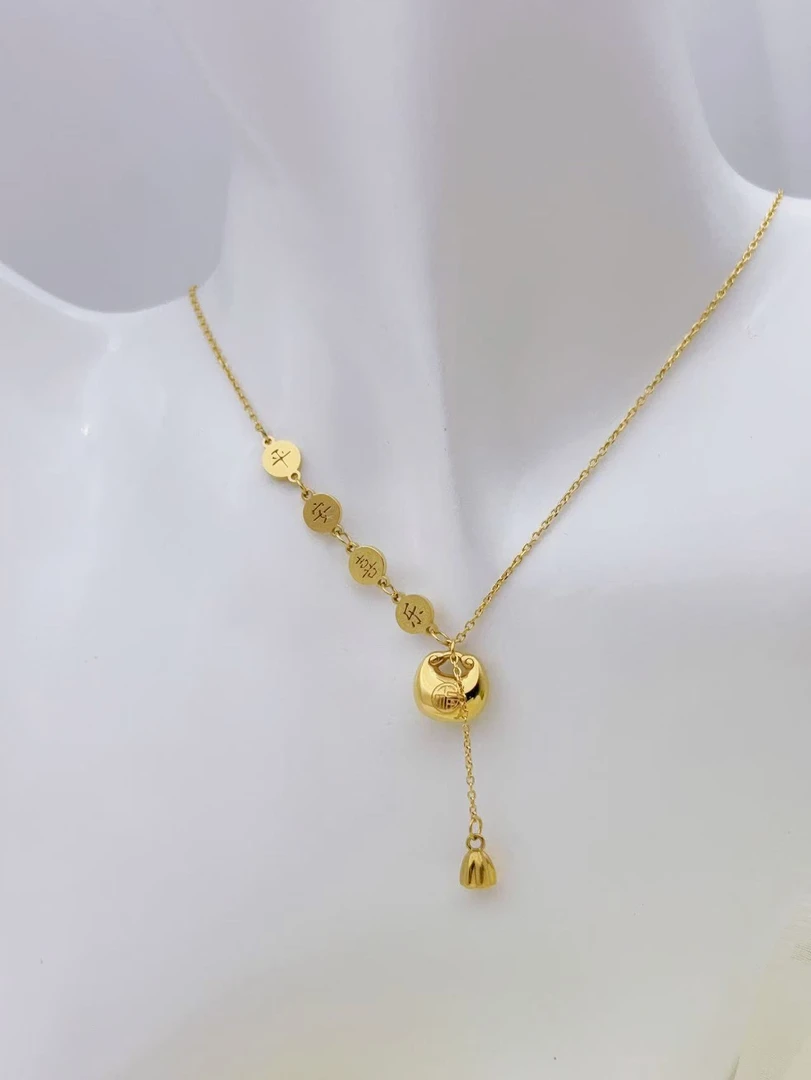 钛钢项链 【Kiss娜】钛钢3364气质百搭胖福平安喜乐项链