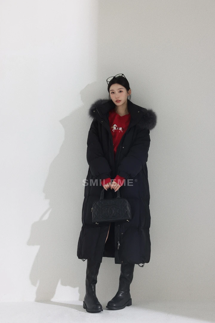 3-SMILEME【凛冬降临】90白鸭绒时尚毛毛领连帽羽绒服MA06825412