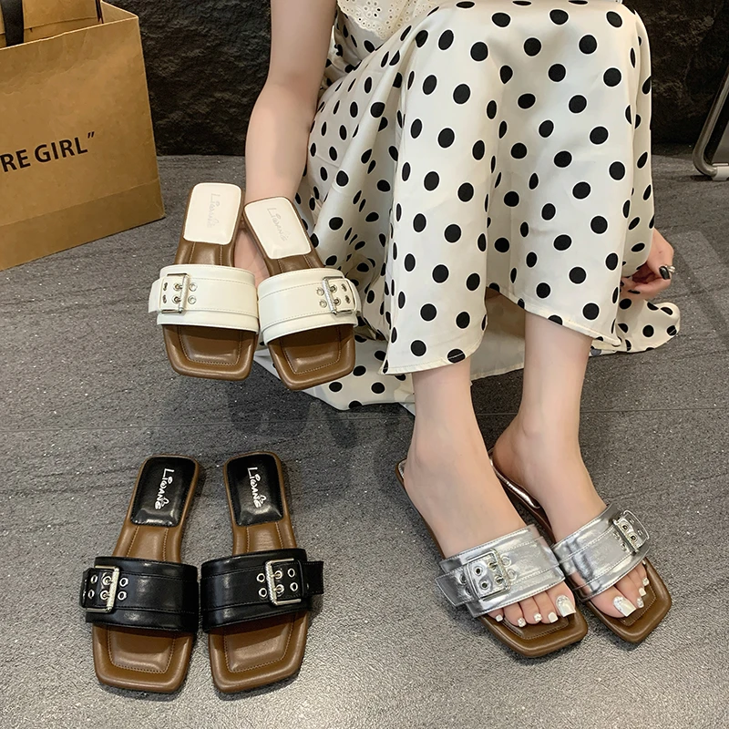 网红爆款拖鞋女外穿2025夏季新款时尚百搭方头配裙平底软沙滩凉拖