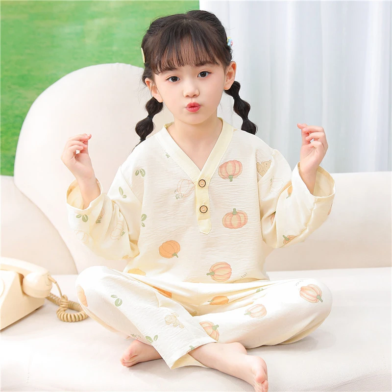 亲子儿童夏季云朵棉睡衣套装男童女童长袖柔软舒适空调薄款家居服