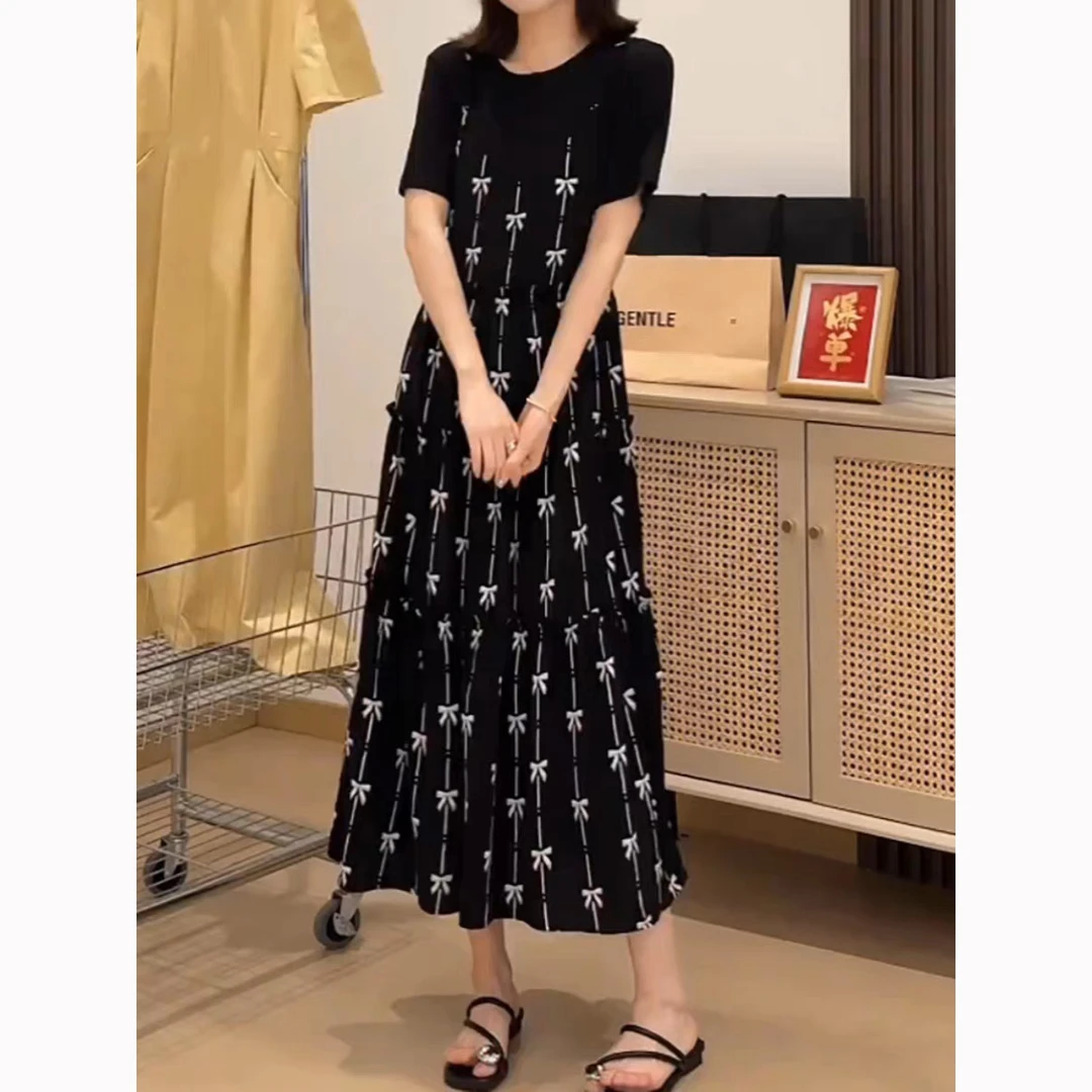 假两件短袖胖mmT恤拼接裙夏季时尚大码女装欧货甜美减龄裙子洋气