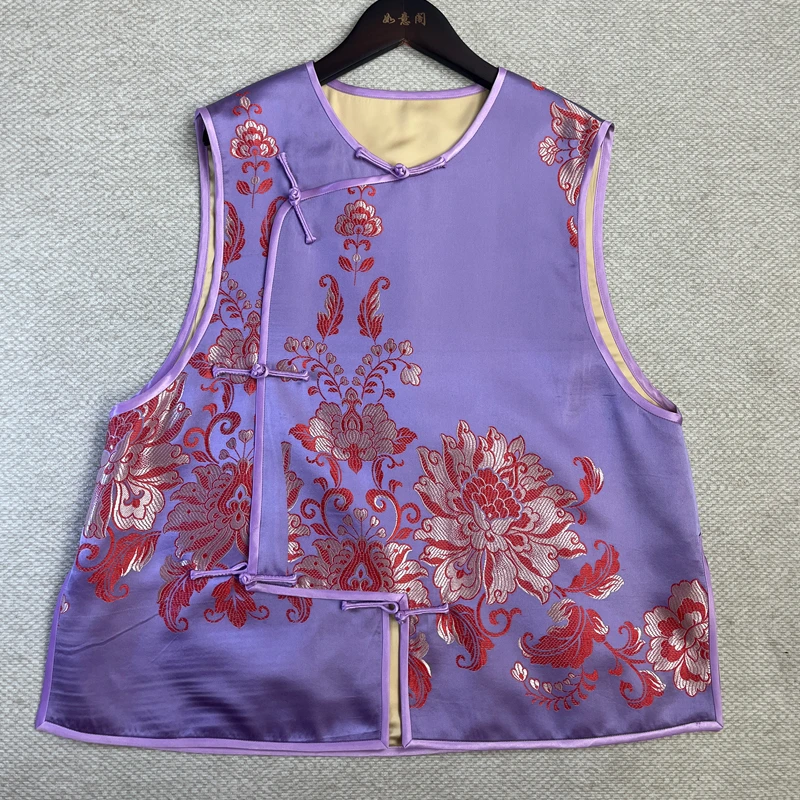 马夹春秋款常规款百搭提花民族风紫色66