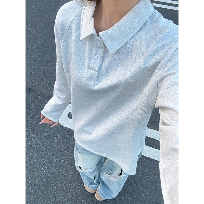 美式重磅polo领卫衣男女秋季解构拼接设计感长袖T恤正肩打底内搭