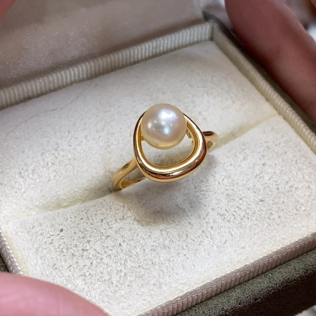 海水珍珠戒指银S925镀金镶嵌
