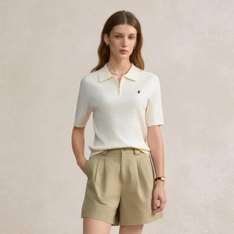 POLOWALK女装2025秋季新品女式时尚休闲绞花短袖针织衫W53590311