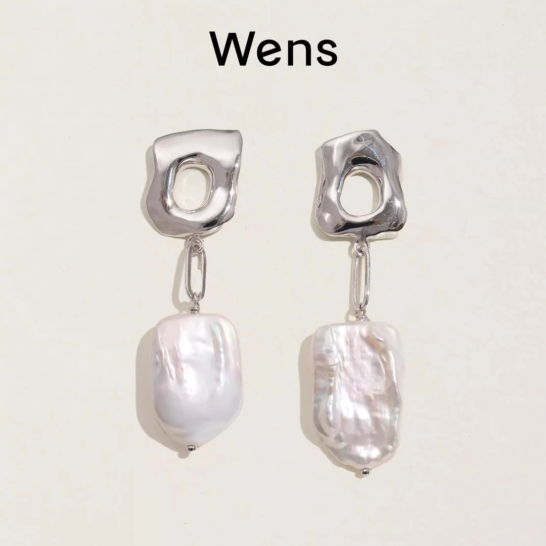 Wens/吻斯 铜合金耳饰 不规则方形链条耳环百搭简约