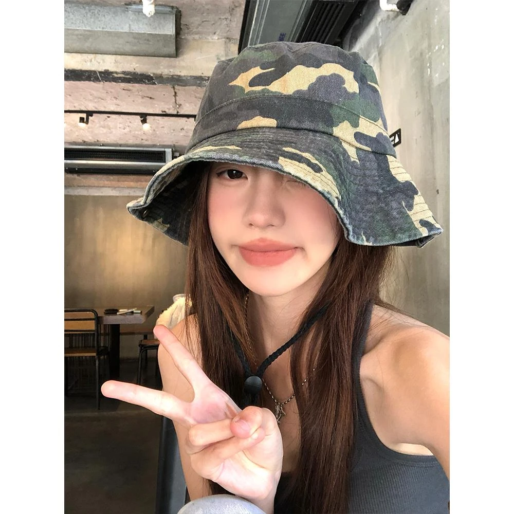 美式复古迷彩渔夫帽女春夏季户外徒步遮阳防晒登山帽西部牛仔帽子