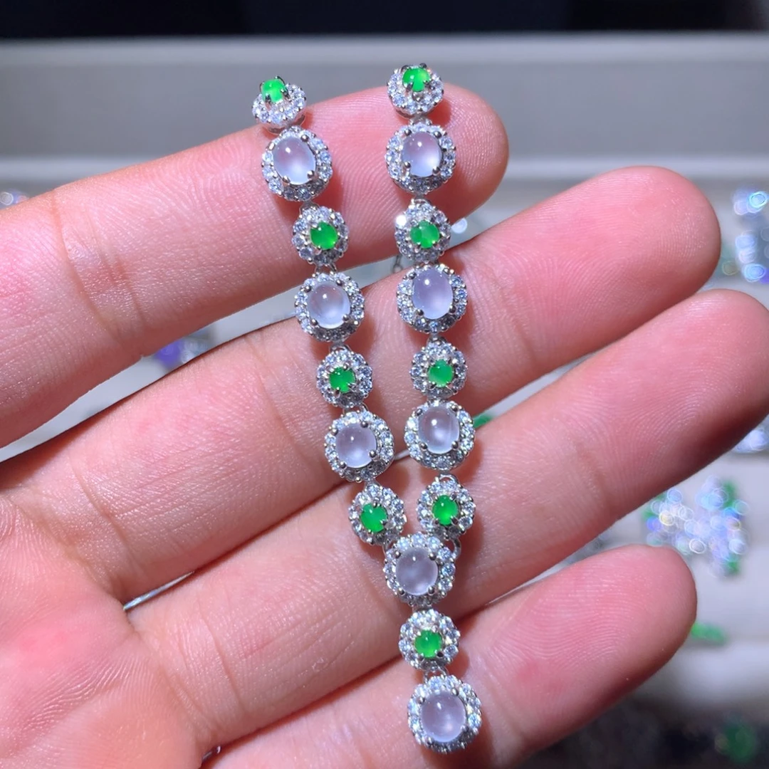 翡翠银S925镶嵌耳饰34