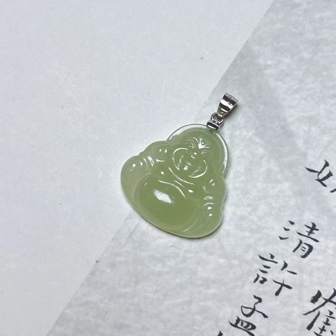 《老猪严选》天然和田玉佛银扣头吊坠约20mm多样性发其一