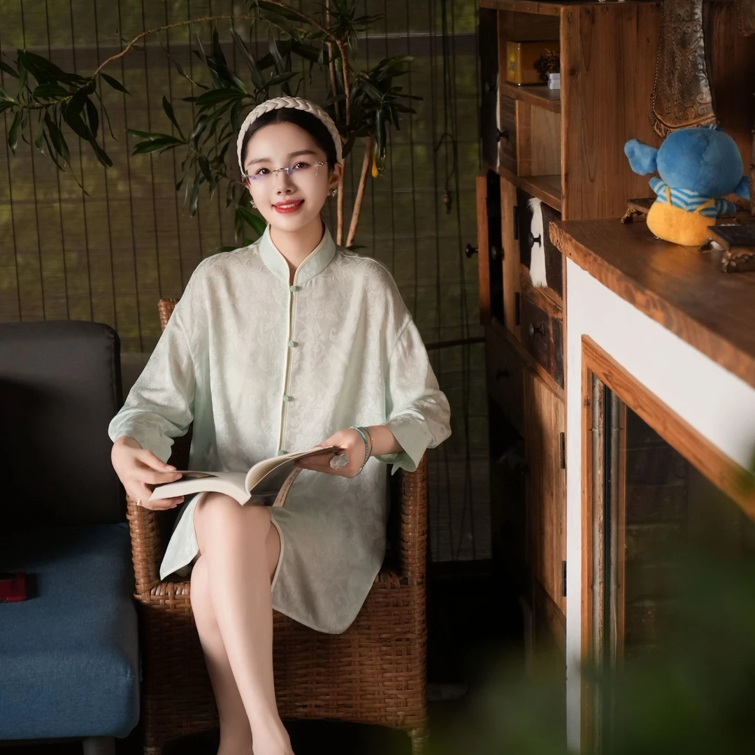承国风非遗六经绞罗100桑蚕丝立领长袖衬衫新中式中国风AH12CS085