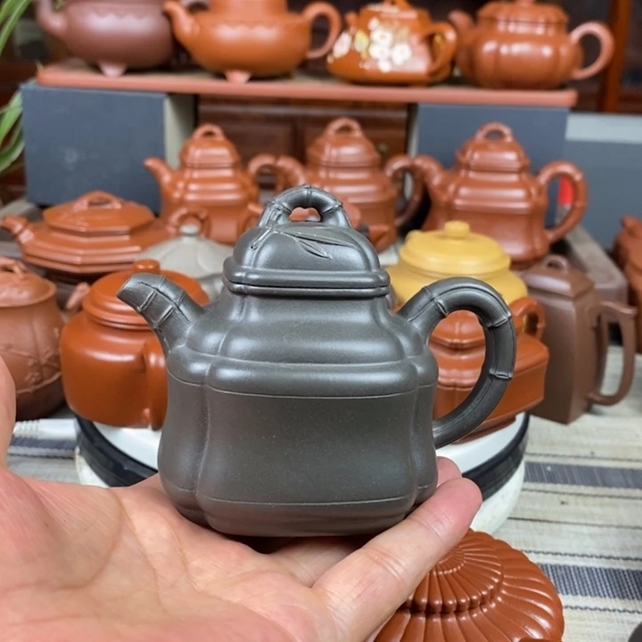 茶壶紫砂竹鼎200cc原矿古天青紫砂