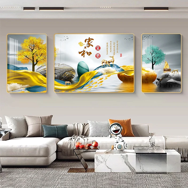 A14金色鹿影现代装饰画客厅沙发装饰挂画高级感墙面壁画淼