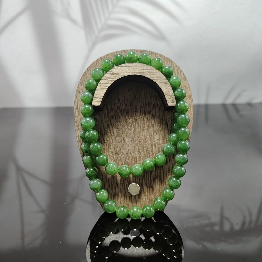 N和田玉碧玉圆珠项链（卡8）0375