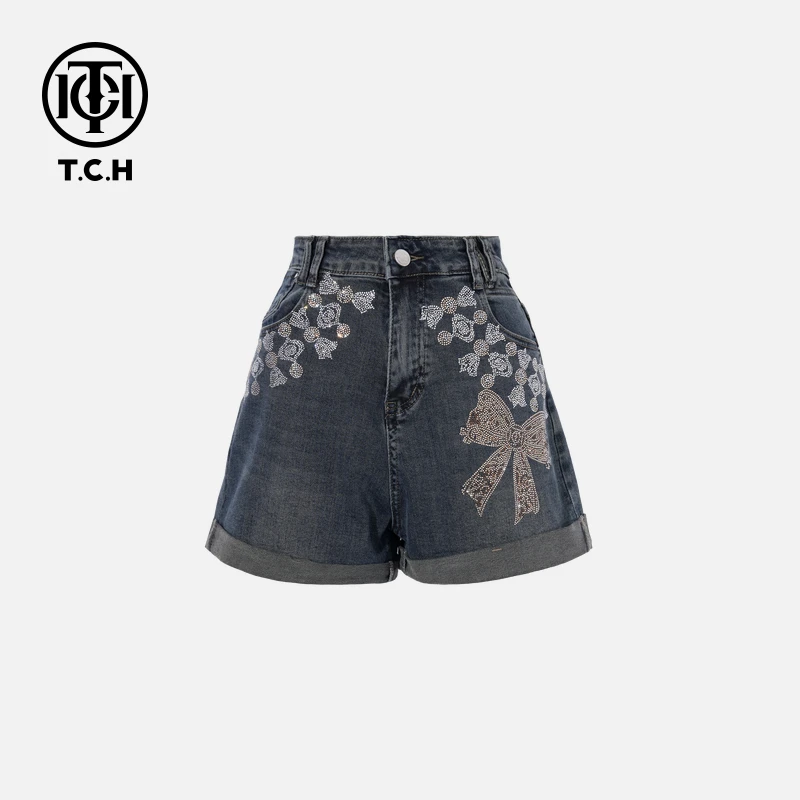 TCH私服烫钻工艺时尚休闲百搭蝴蝶结短裤女T75B21E5070轻奢tch