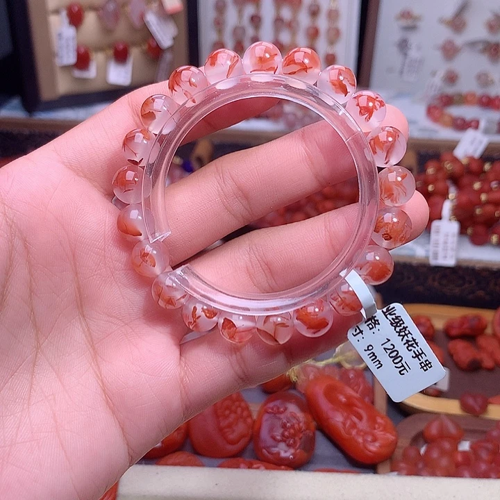 南红玛瑙未镶嵌南红冰飘妖花手串