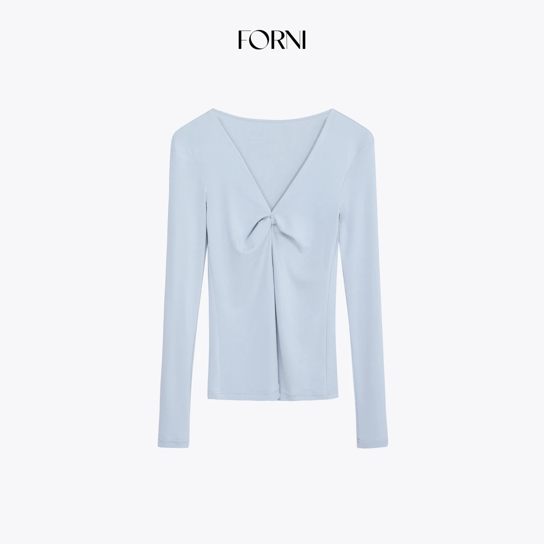 FORNI 芭蕾tee 高弹莫代尔甜美小清新立体扭结V领打底T恤