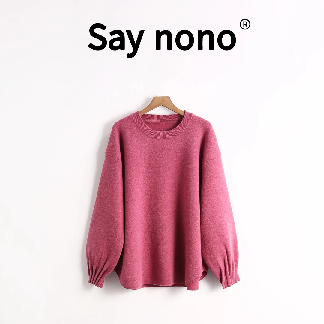 懒猫nono│Saynono 圆领宽松灯笼袖风琴褶毛衣针织衫 /DZMZ26354