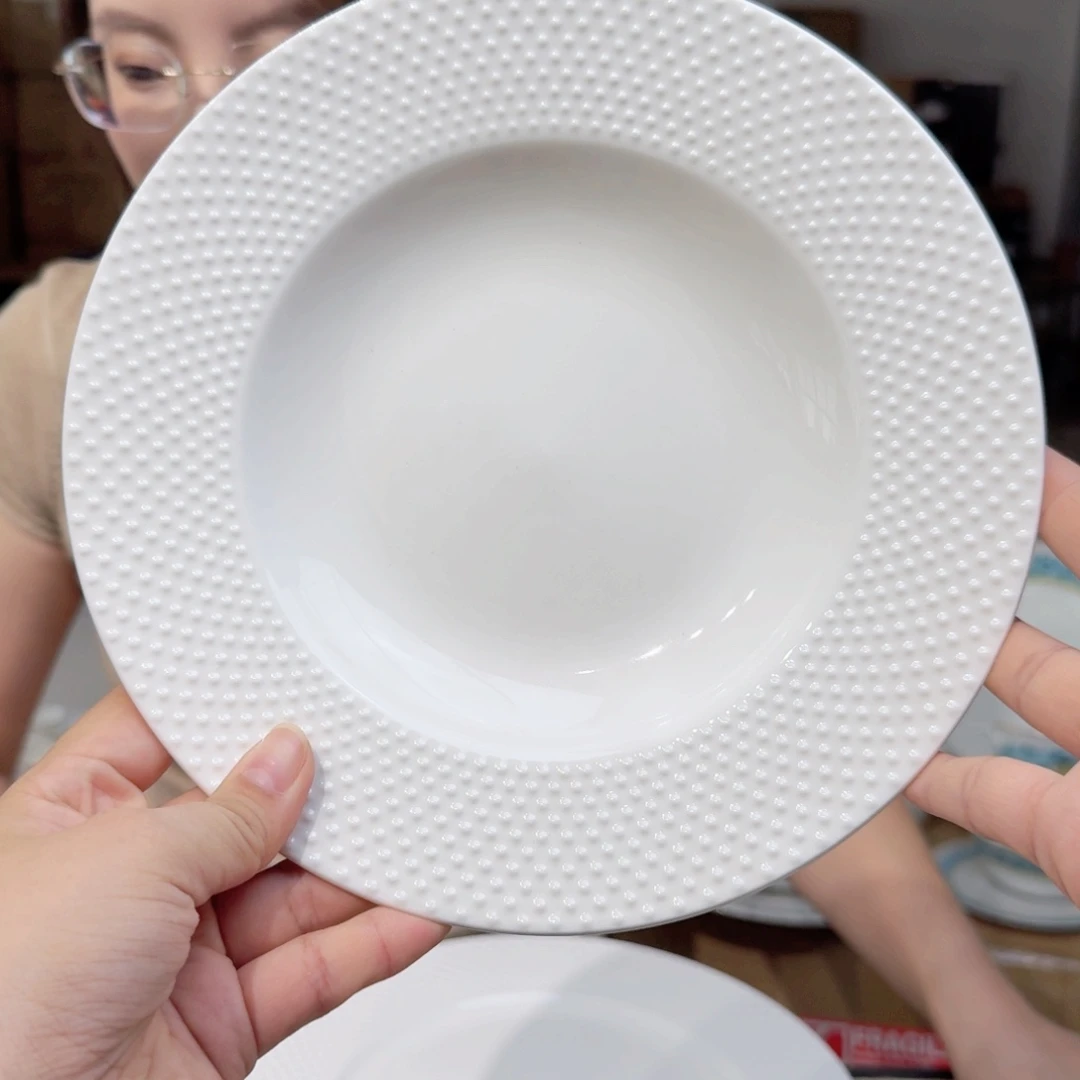 骨瓷8.5英寸汤盘口径22cm1只外贸骨瓷