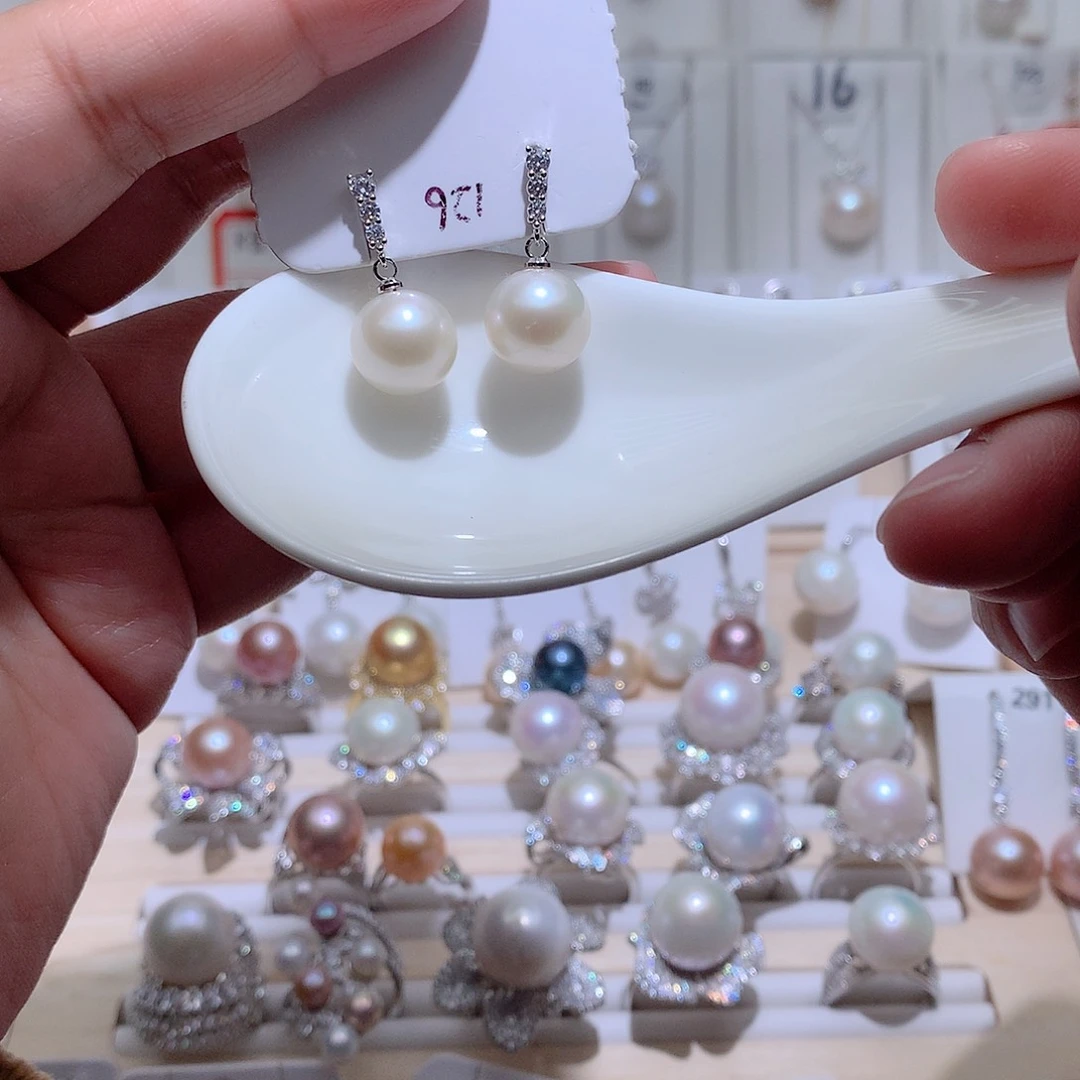 淡水珍珠耳饰银S925镶嵌CC11mm