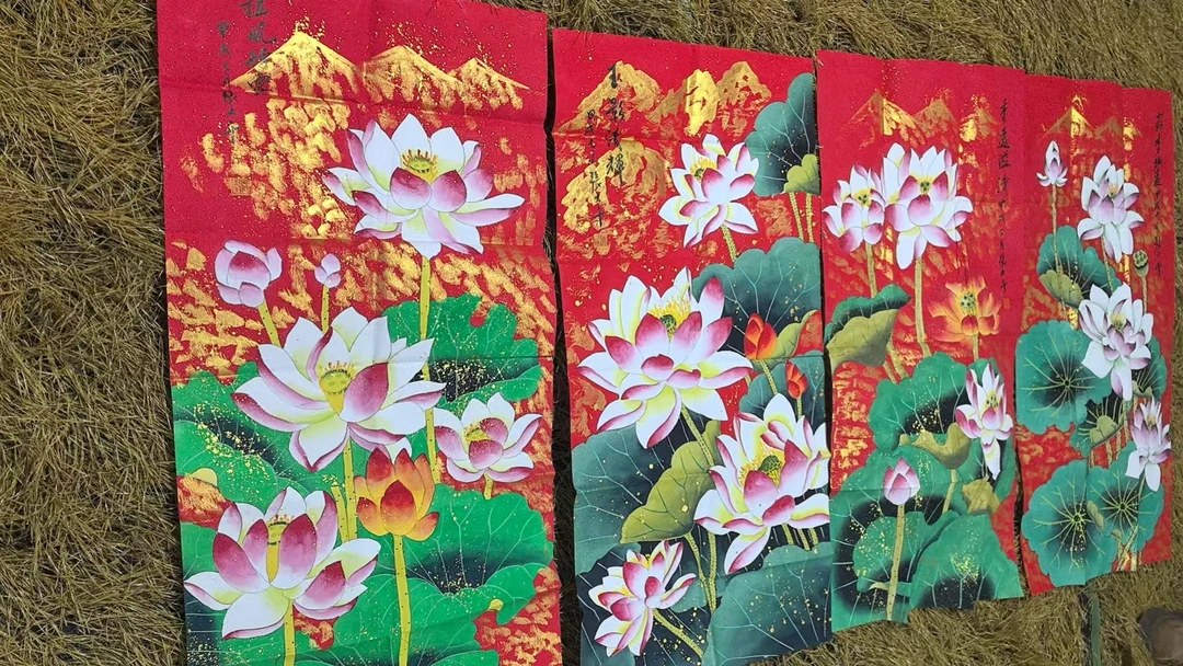 【仲奇】荷花四条屏画芯