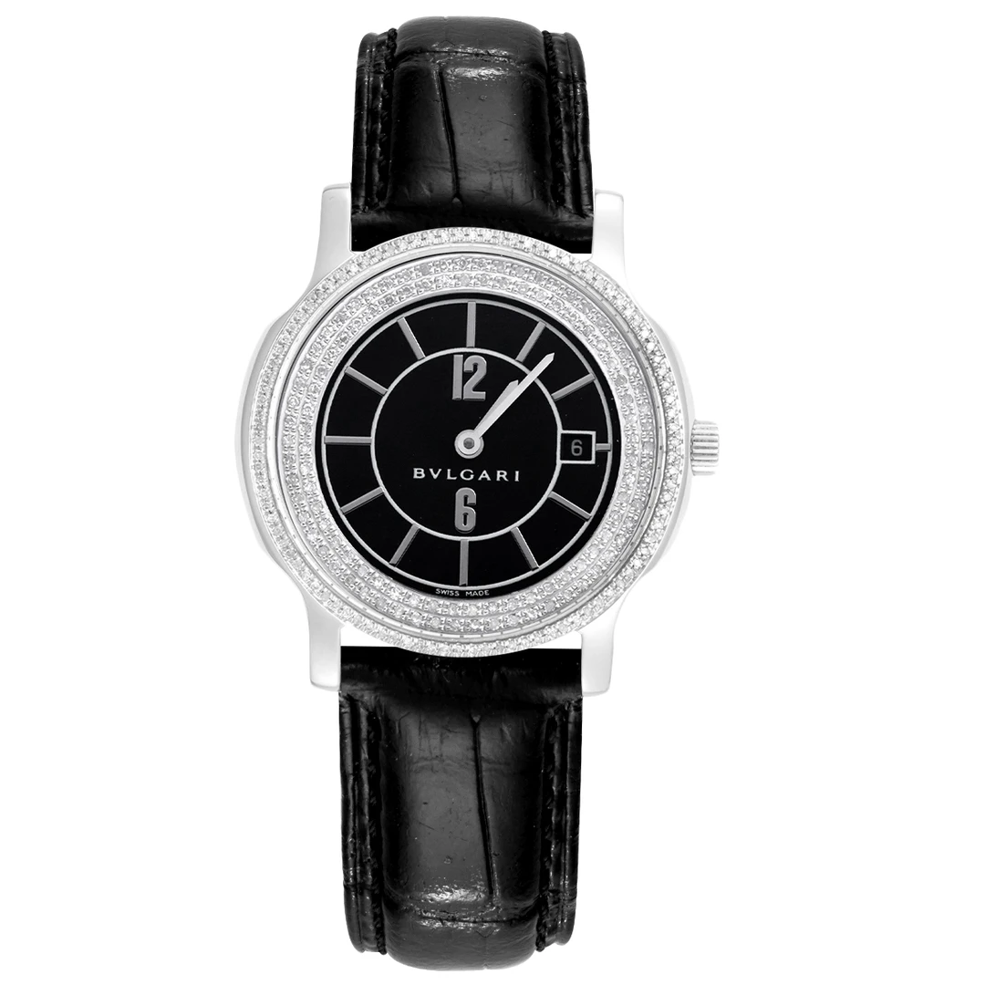 99新 BVLGARI/宝格丽 Solo Tempo系列35mm黑盘后钻腕表/WHP035699