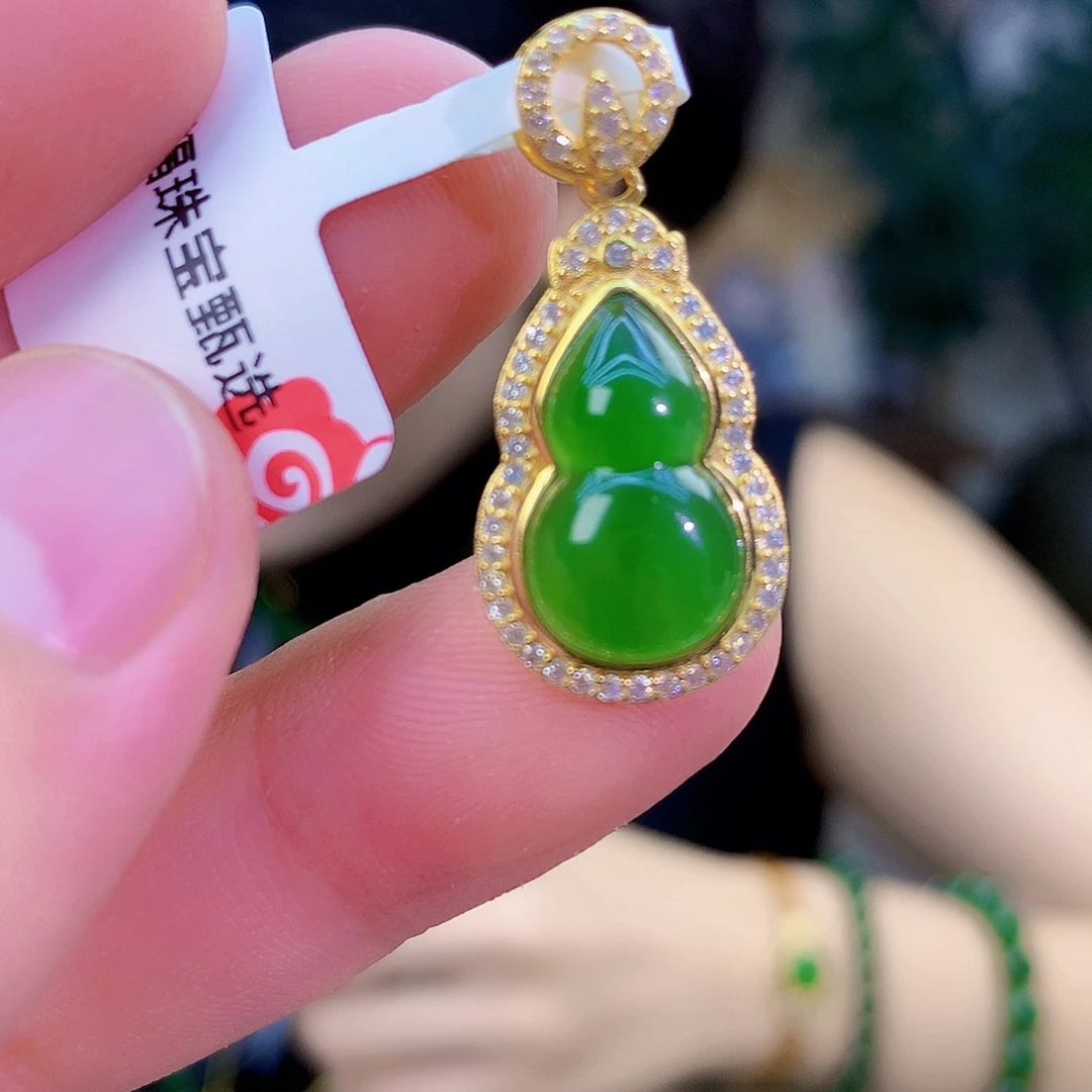 吊坠(不含链)银S925镶嵌和田玉（碧玉）吊坠