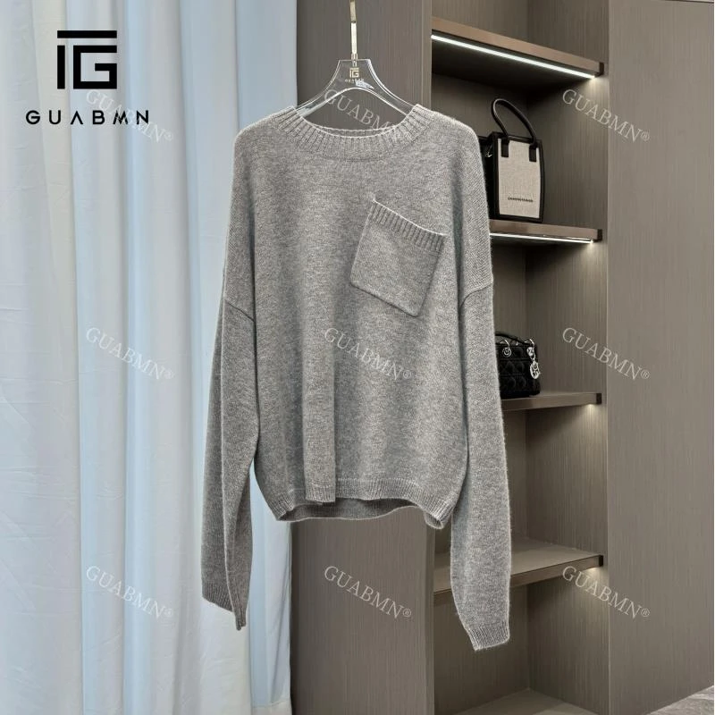 GUABMN2025春季新款高级感口袋装饰廓形针织套衫3738