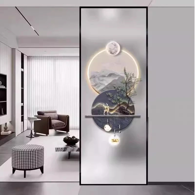 彩绘艺术钢化玻璃屏风隔断铁艺不锈钢入户玄关客厅卫生间遮挡装饰