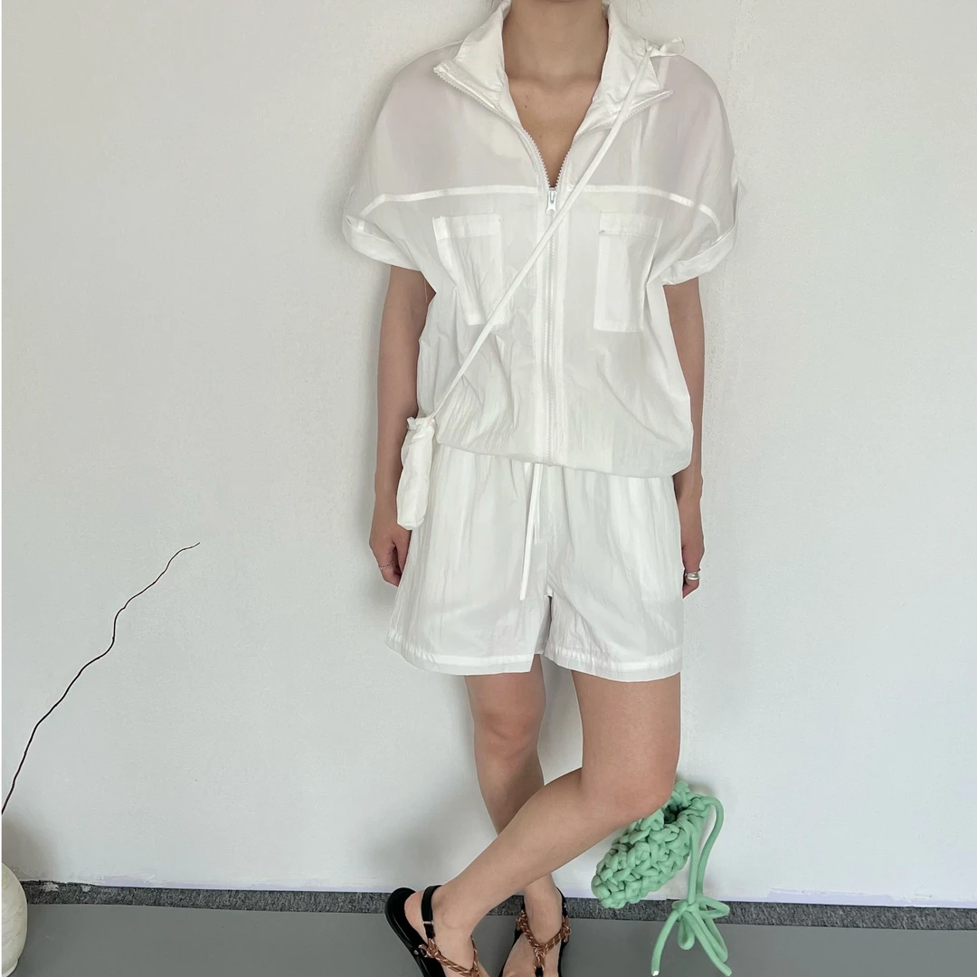 韩系新款运动薄休闲防晒套装短裤女夏款两件套小个子6923