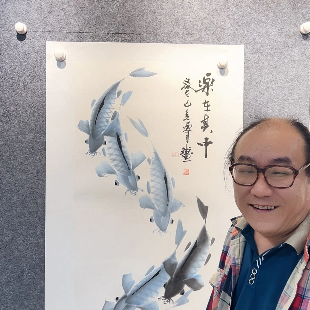 国画知鱼之乐纯手绘画