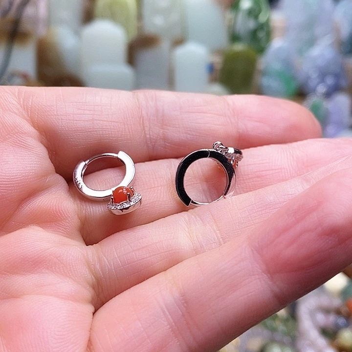 南红玛瑙耳饰银S925镶嵌