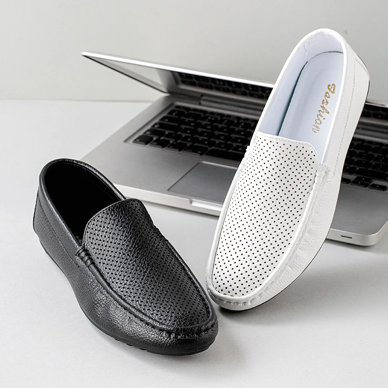 2025年新款男透气孔豆豆鞋纯色简约百搭韩版套脚开车鞋韩版乐福鞋