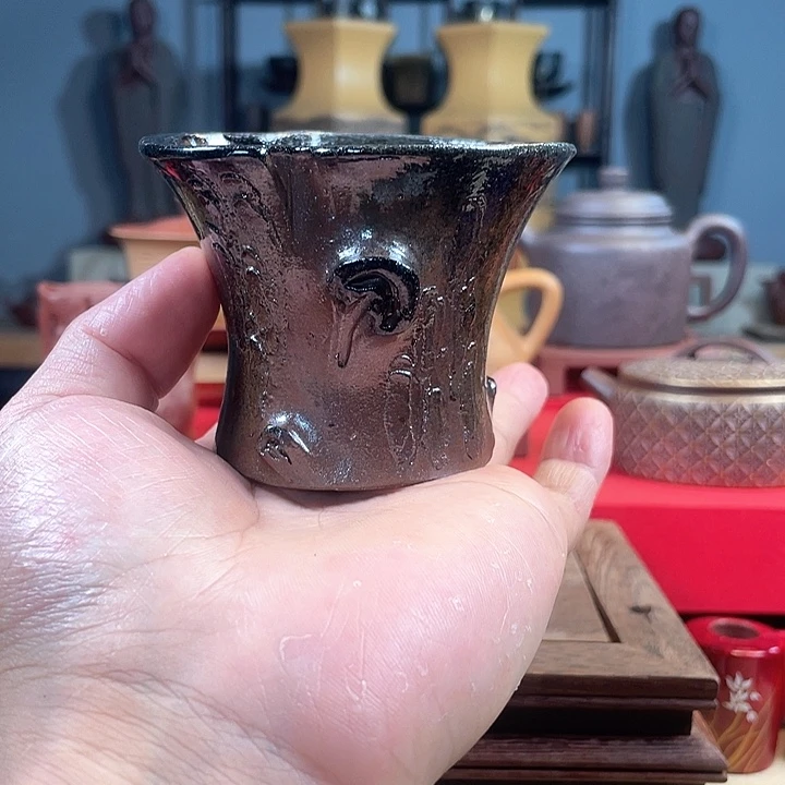 茶杯紫砂手工杯松桩柴烧