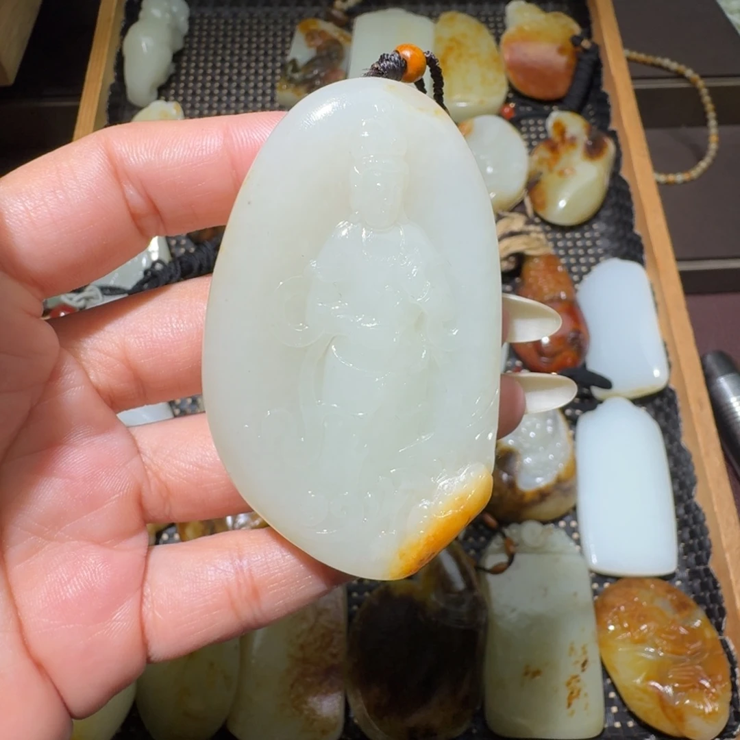 和田玉银S925镶嵌吊坠(不含链)