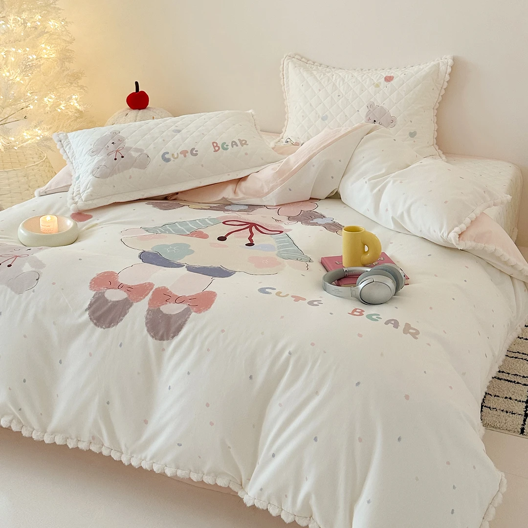 高档磨毛纯棉儿童卡通四件套床盖款加厚高级全棉可爱被套床上用品