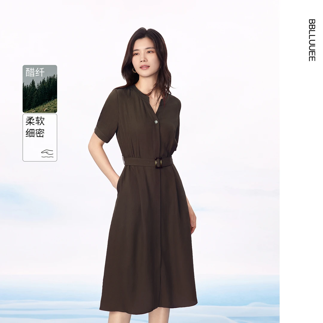 【晨粉专享价】【墨羽霓裳】粉蓝衣橱25夏新款复古束腰设计感醋酸短袖