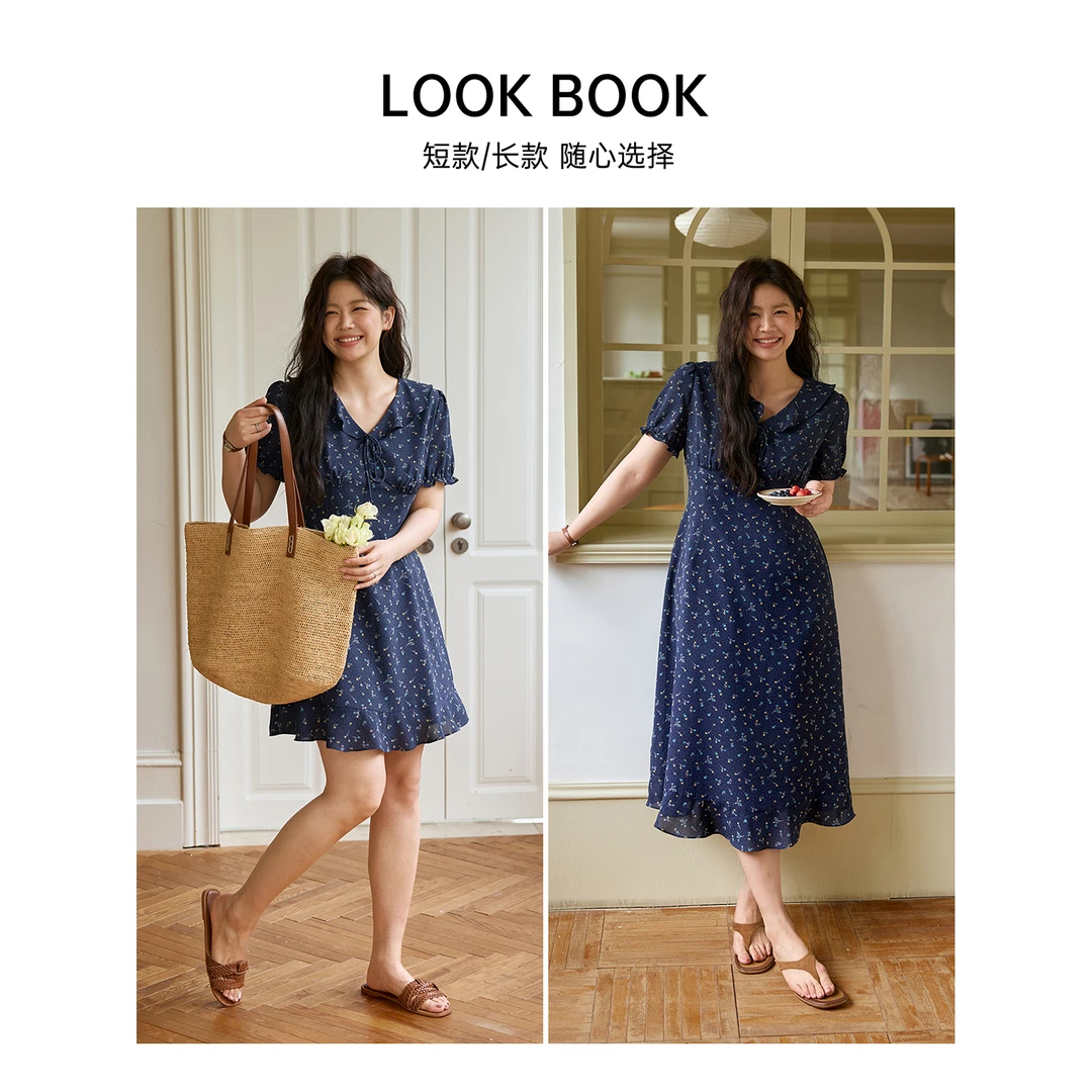 时然【雾绘春衫】微胖大码女装夏季新款韩系显瘦长短袖碎花连衣裙