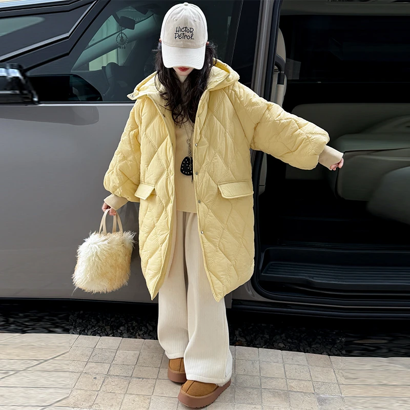 女童冬装加绒加厚棉服2025新款中大童韩版洋气中长款连帽棉衣外套