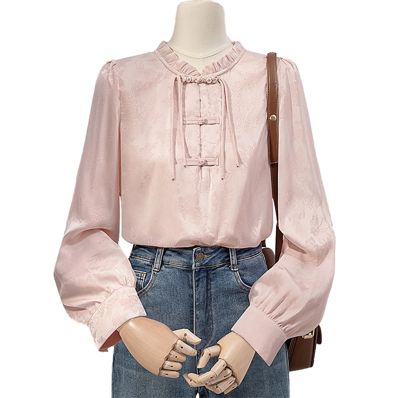 【品牌奥莱】丝柏舍2025春装女国风新中式单排扣衬衫S51R0470C